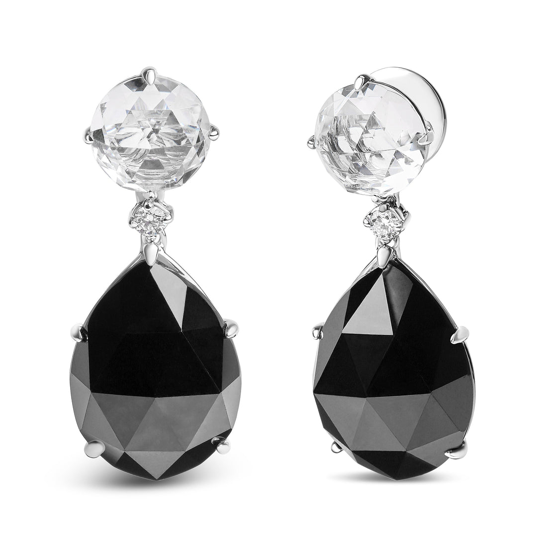 18K White Gold 1/5 Cttw Diamond with Round White Topaz and 20x15mm Pear Cut Black Onyx Gemstone Dangle Earring (G-H Color, SI1-SI2 Clarity) by Bids.com