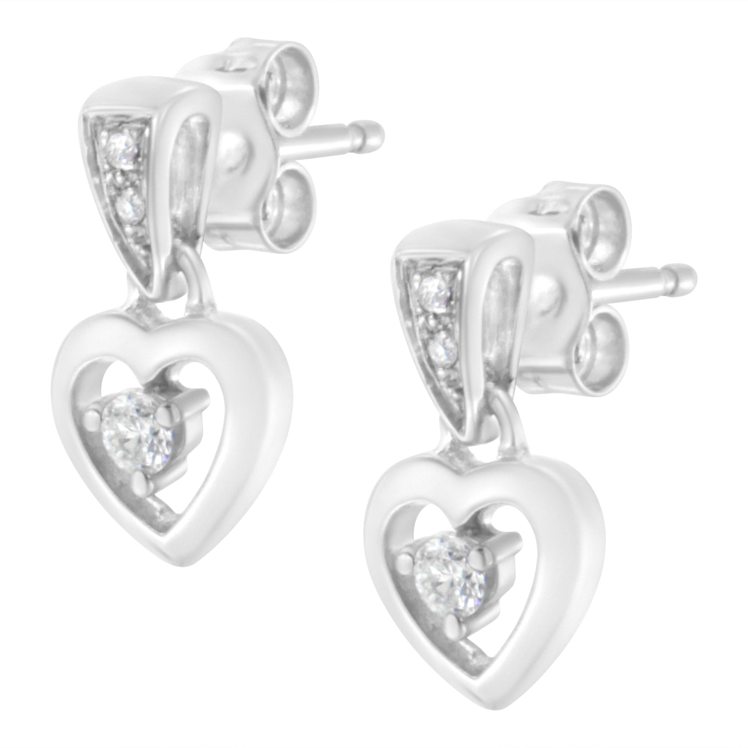 14K White Gold 1/6 Cttw Diamond Dangle Heart Stud Earrings (H-I, SI2-I1)  DestGlow