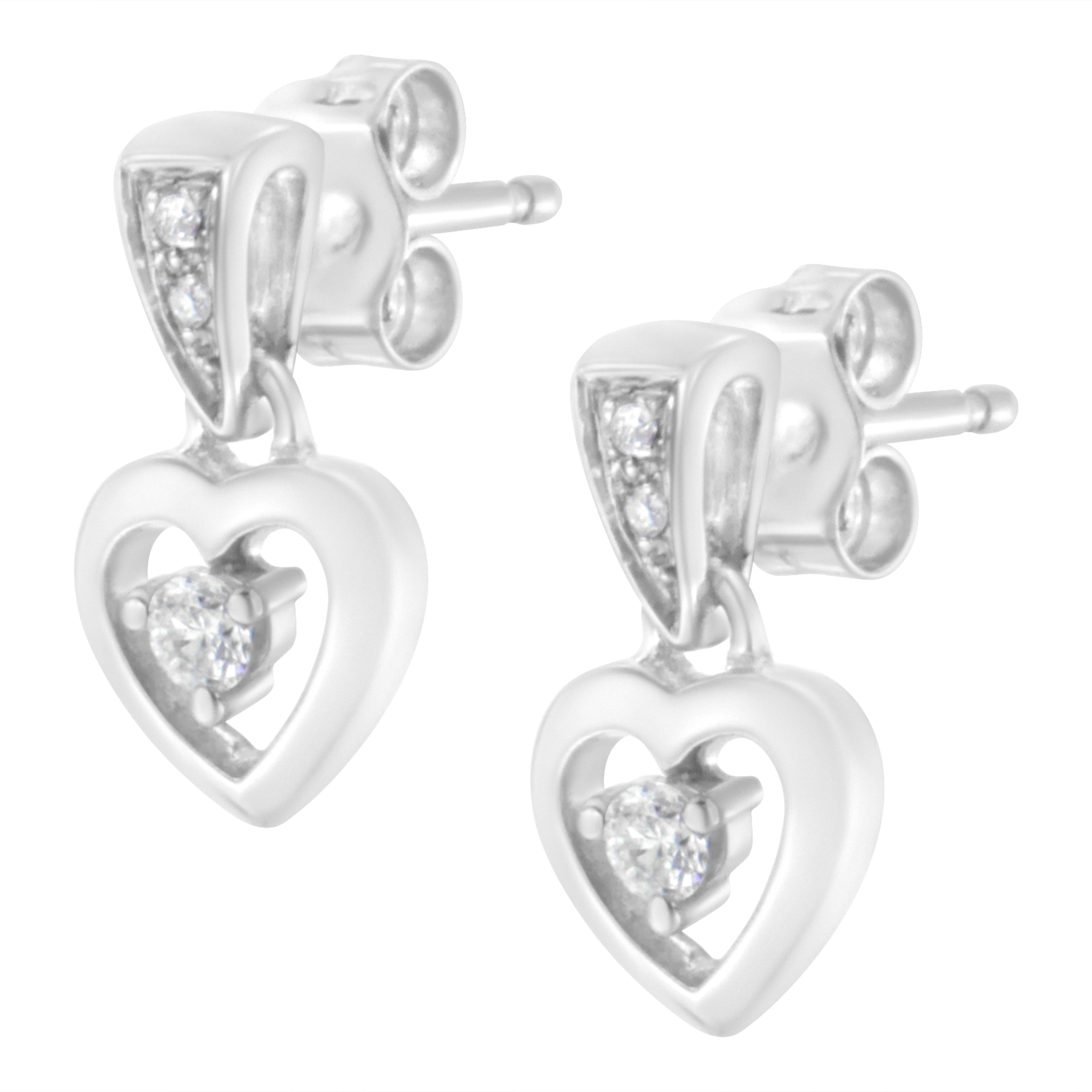 14K White Gold 1/6 Cttw Diamond Dangle Heart Stud Earrings (H-I, SI2-I1)  DestGlow