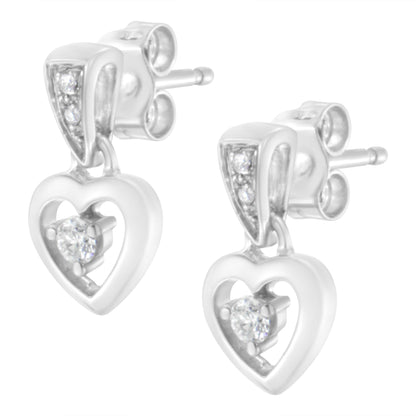 14K White Gold 1/6 Cttw Diamond Dangle Heart Stud Earrings (H-I, SI2-I1)  DestGlow