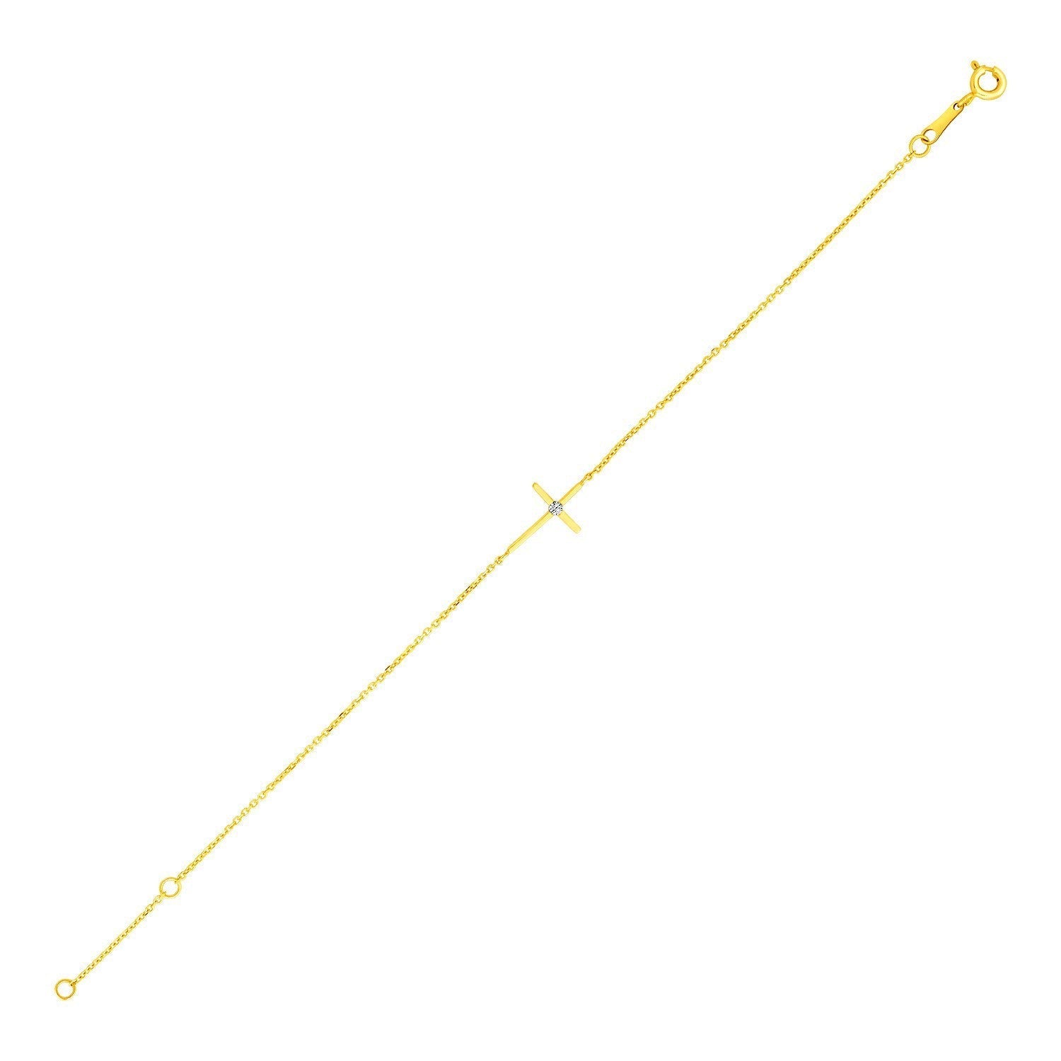 14k Yellow Gold 5 1/2 inch Childrens Bracelet with Cross  DestGlow