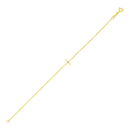 14k Yellow Gold 5 1/2 inch Childrens Bracelet with Cross  DestGlow