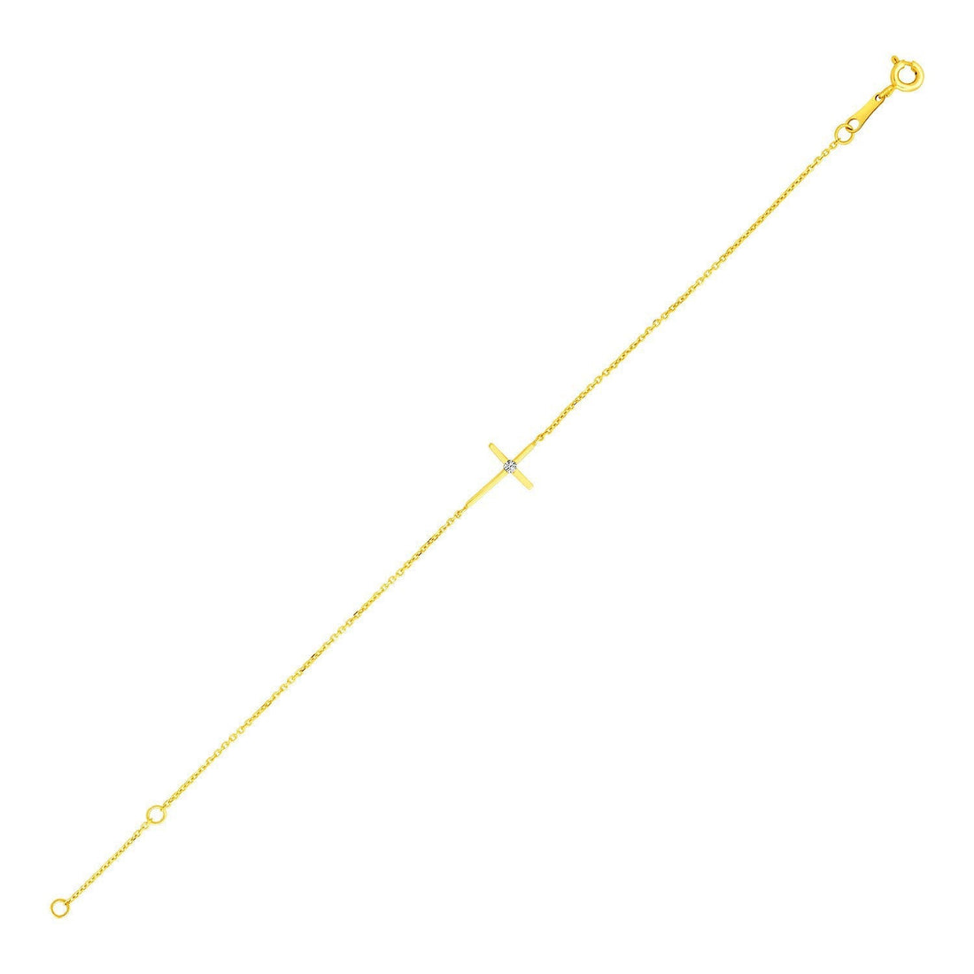 14k Yellow Gold 5 1/2 inch Childrens Bracelet with Cross  DestGlow