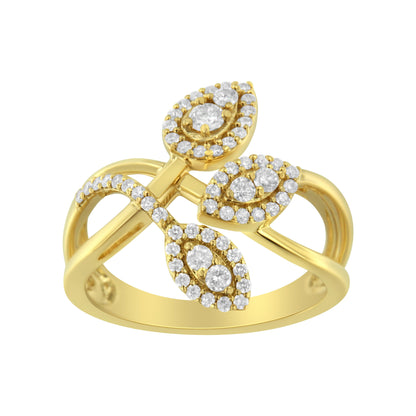 10K Yellow Gold 1/2 Cttw Round-Cut Diamond Layered Crossover Triple Leaf Bypass Ring (I-J Color, I1-I2 Clarity) - Size 7 by Bids.com