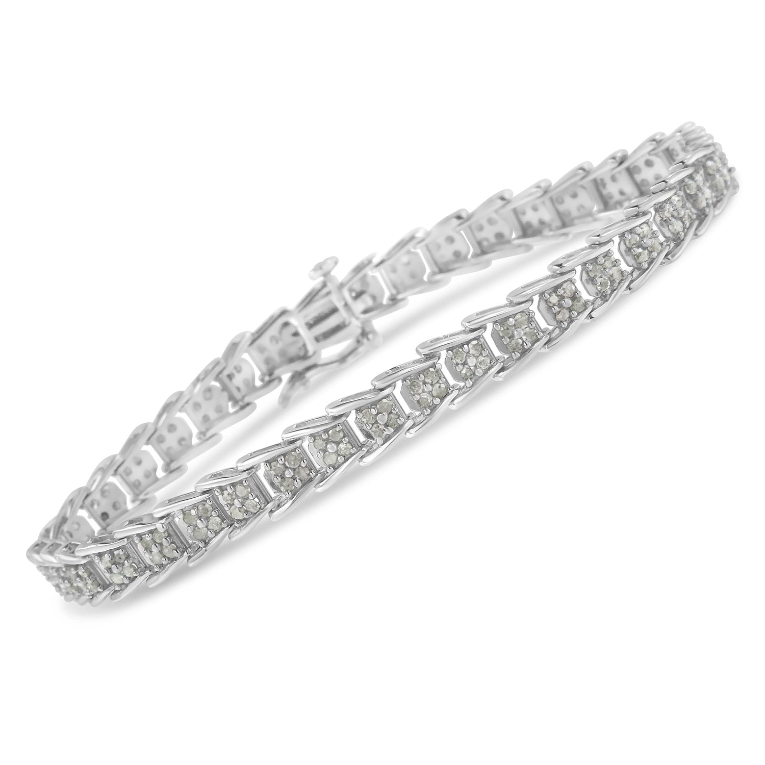 10k White Gold 2 cttw Diamond Fan-Shaped Link Tennis Bracelet (I-J Clarity, I3 Color) - Size 7.25" by Bids.com
