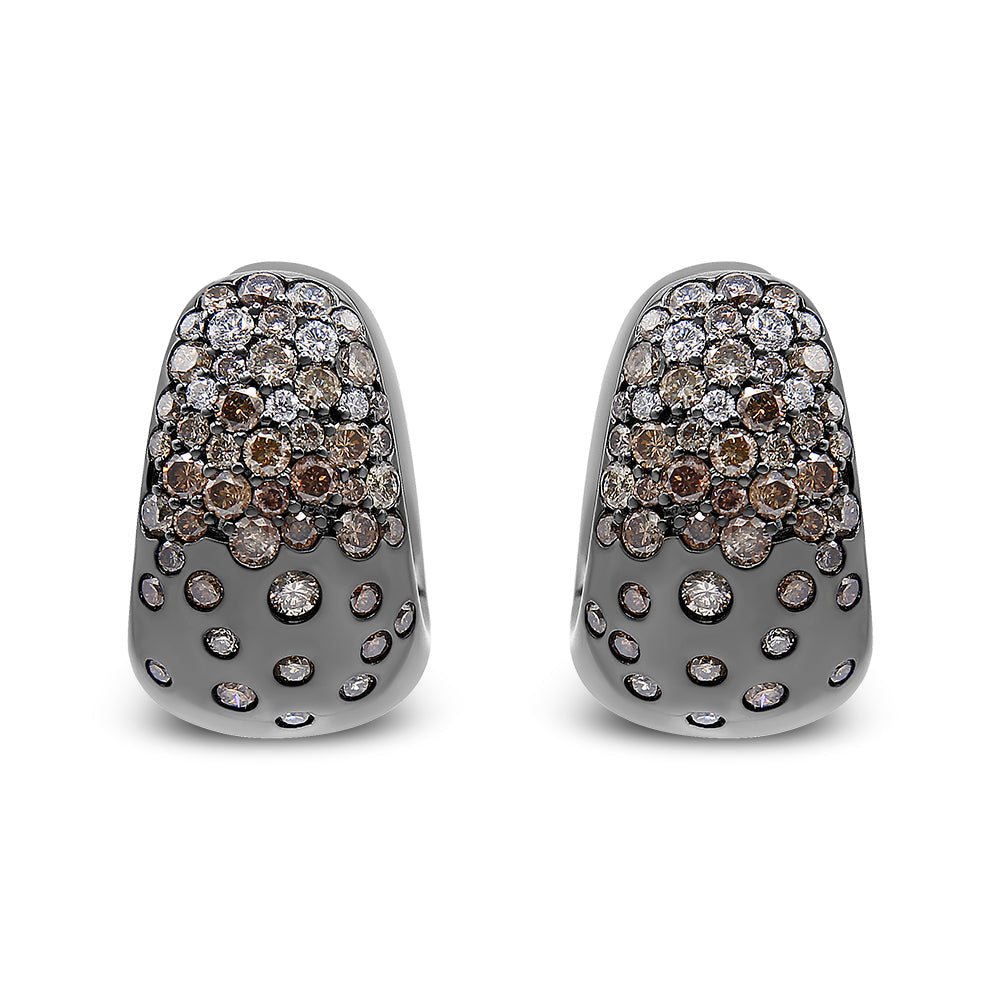 Black Rhodium over 18K White Gold 2 1/4 Cttw Prong and Bezel Set White and Brown Diamond Huggy Hoop Earring (F-G/Brown Color, VS1-VS2 Clarity) by Bids.com
