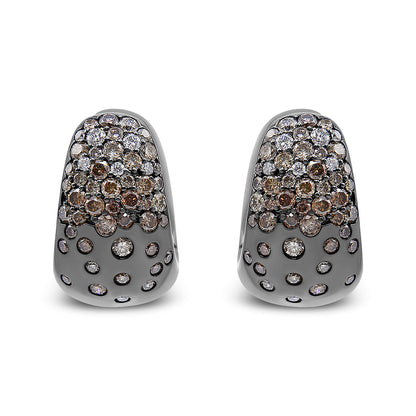 Black Rhodium over 18K White Gold 2 1/4 Cttw Prong and Bezel Set White and Brown Diamond Huggy Hoop Earring (F-G/Brown Color, VS1-VS2 Clarity) by Bids.com