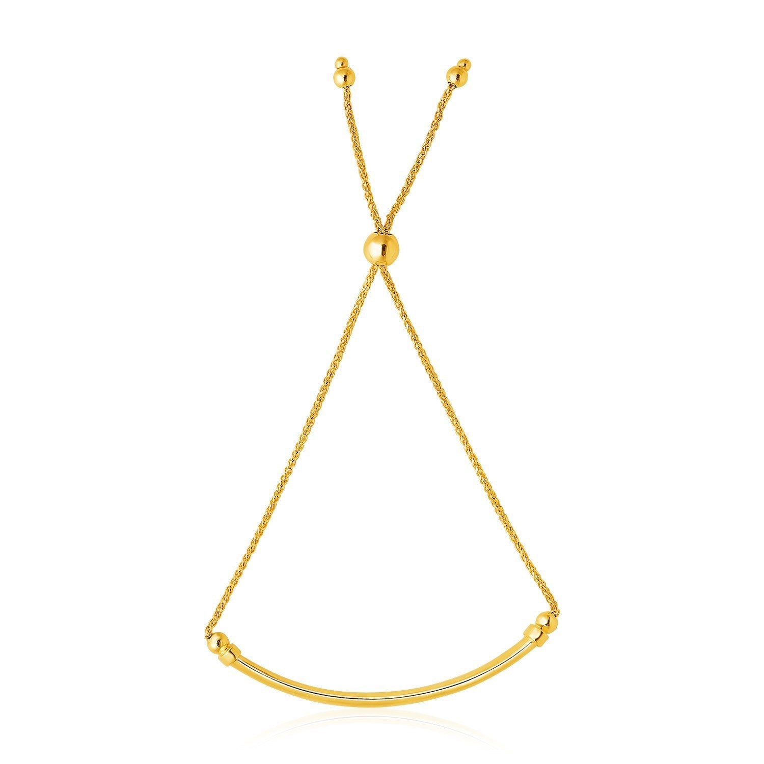 14k Yellow Gold Smooth Curved Bar and Lariat Style Bracelet by Bids.com