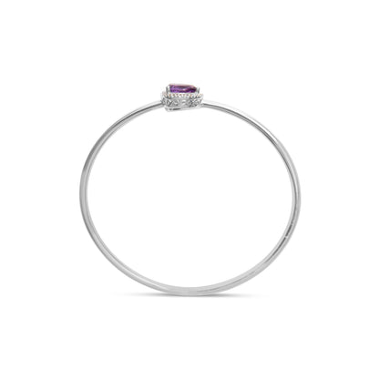 .925 Sterling Silver 8 x 5.5mm Pear Shape Amethyst and Diamond Accent Halo Bypass Bangle Bracelet (H-I Color, SI1-SI2 Clarity) - Fits up to 7" Inches by Bids.com