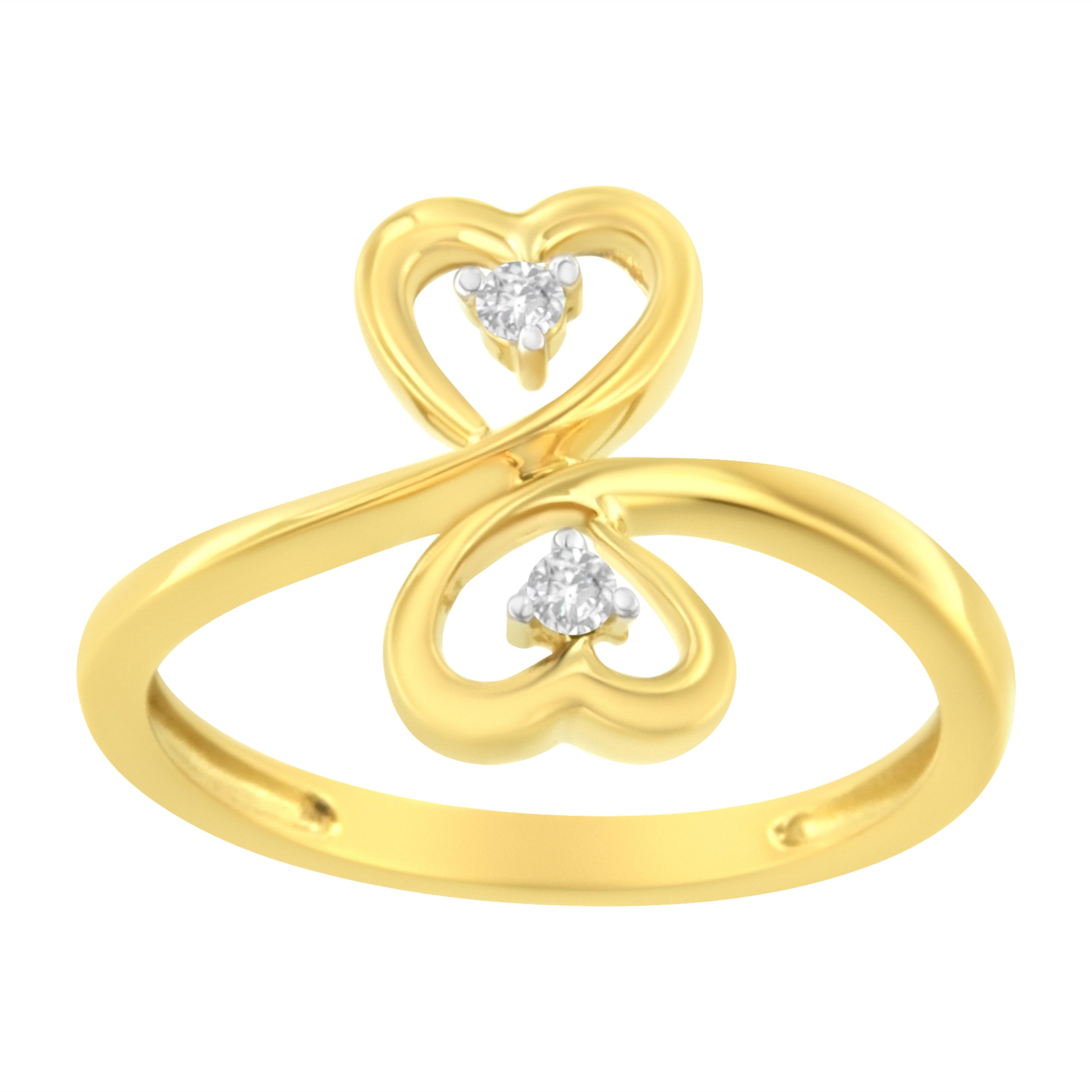 14KT Yellow Gold 1/20 ctw. Dual Heart Diamond Ring (K-L, I1-I2) - Size 7 by Bids.com