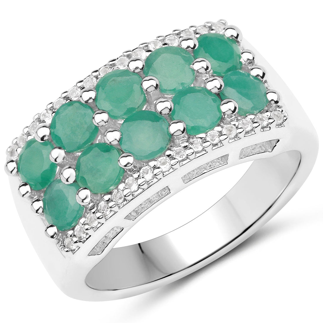 1.85 Carat Genuine Emerald and White Topaz .925 Sterling Silver Ring by Bids.com