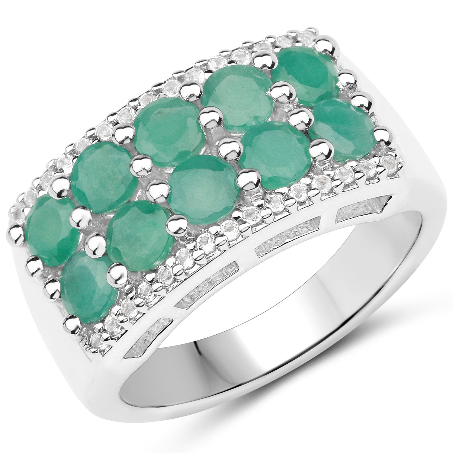 1.85 Carat Genuine Emerald and White Topaz .925 Sterling Silver Ring by Bids.com