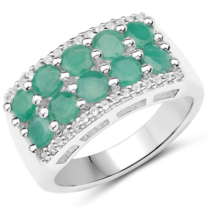 1.85 Carat Genuine Emerald and White Topaz .925 Sterling Silver Ring by Bids.com