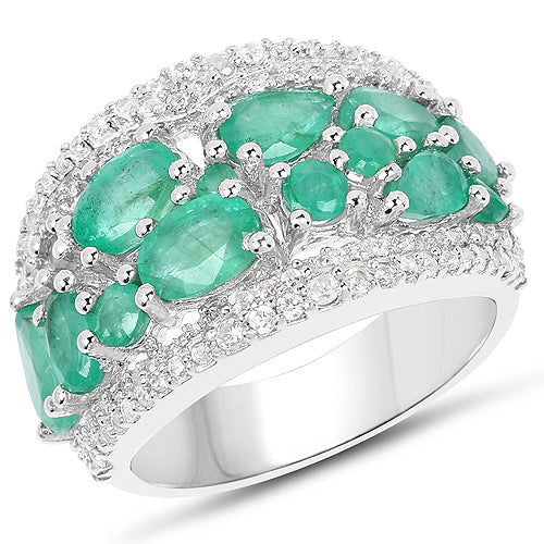 3.27 Carat Genuine Emerald and White Zircon .925 Sterling Silver Ring by Bids.com