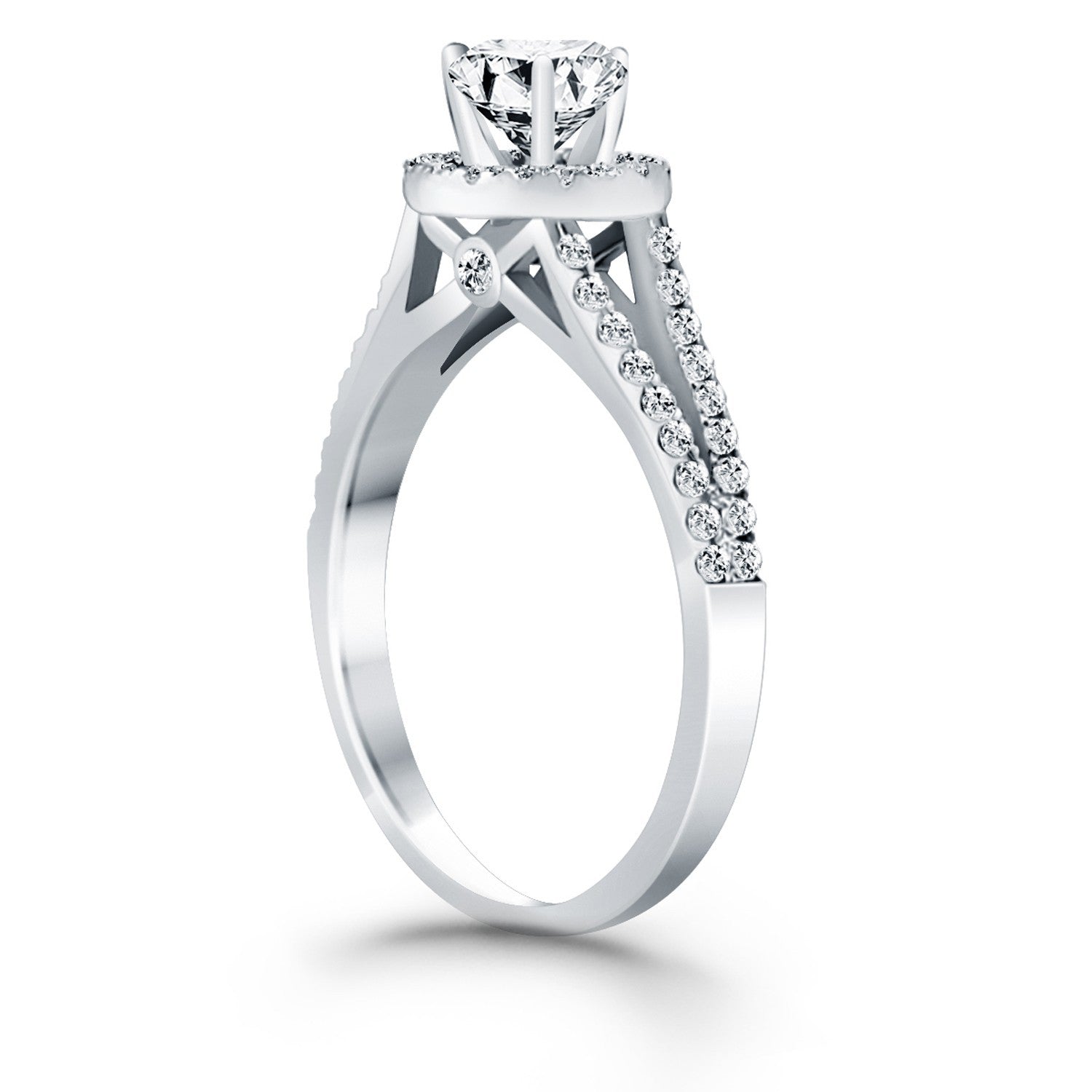 14k White Gold Diamond Halo Split Shank Engagement Ring by Bids.com