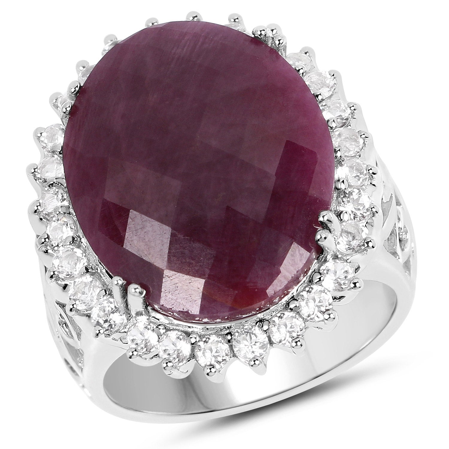 19.12 Carat Genuine Ruby and White Topaz .925 Sterling Silver Ring by Bids.com