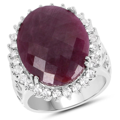 19.12 Carat Genuine Ruby and White Topaz .925 Sterling Silver Ring by Bids.com