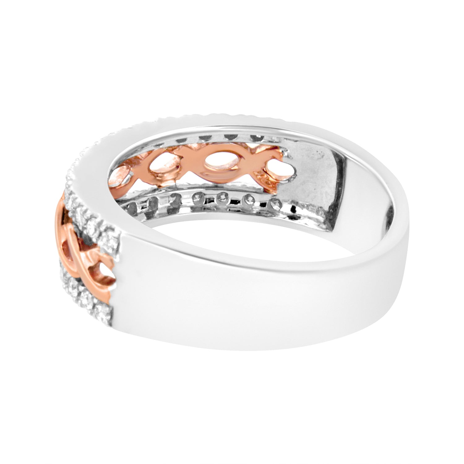 10K White and Rose Gold 1/3 Cttw Diamond Split Shank and Infinity Ribbon Band Ring (I-J Color, I1-I2 Clarity) - Size 6 by Bids.com