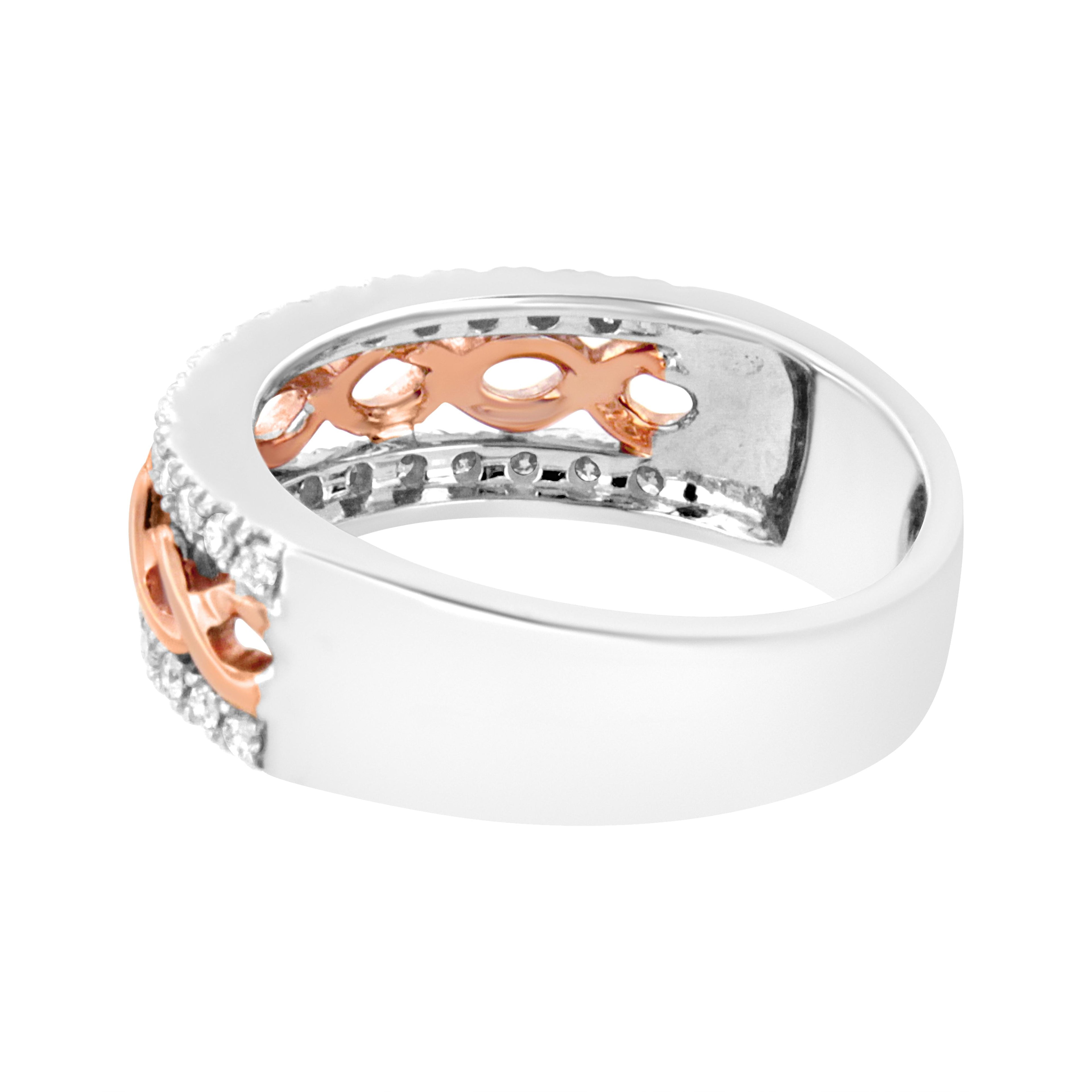 10K White and Rose Gold 1/3 Cttw Diamond Split Shank and Infinity Ribbon Band Ring (I-J Color, I1-I2 Clarity) - Size 6 by Bids.com