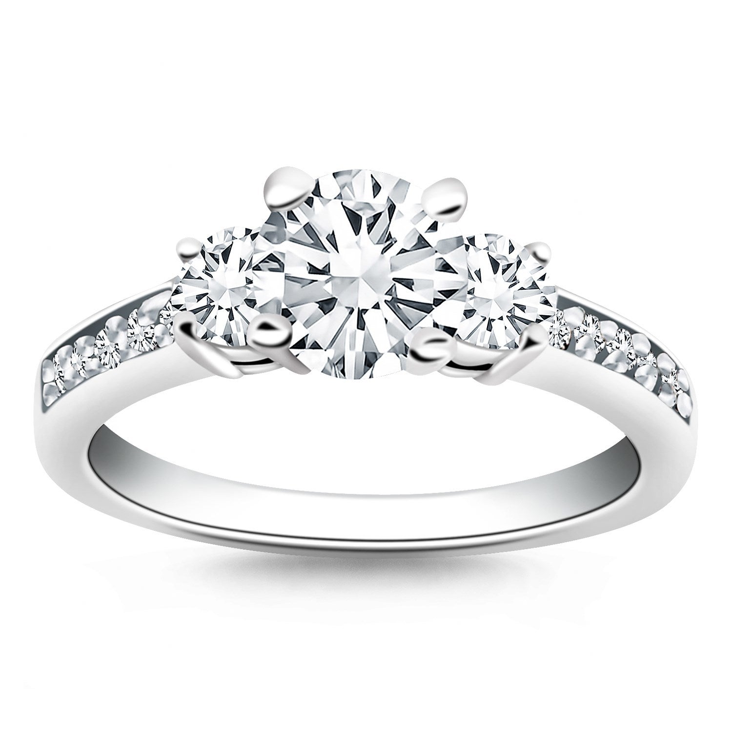 14k White Gold Three Stone Engagement Ring with Diamond Band by Bids.com