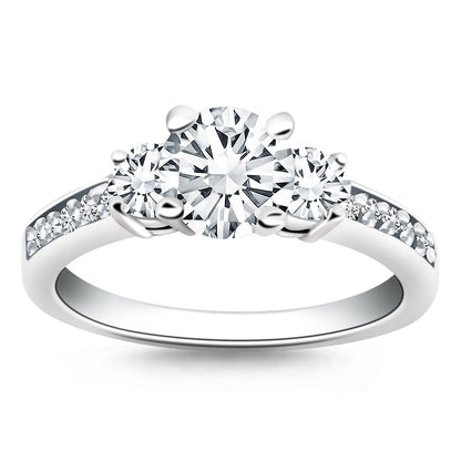 14k White Gold Three Stone Engagement Ring with Diamond Band by Bids.com