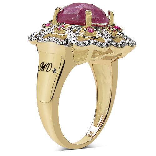 14K Yellow Gold Plated 5.56 Carat Genuine Pink Sapphire, Ruby &amp; White Diamond .925 Sterling Silver Ring by Bids.com