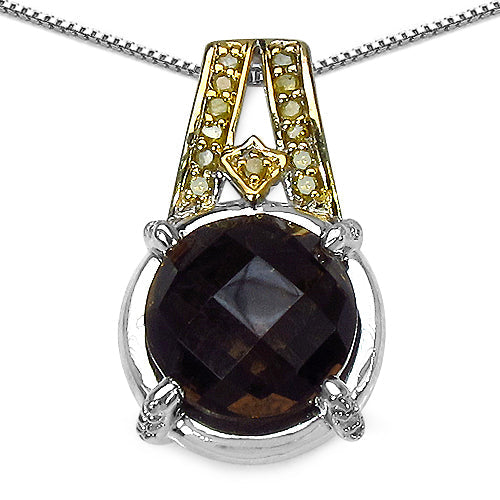 3.16 Carat Genuine Smoky Quartz, Yellow Diamond &amp; White Diamond .925 Sterling Silver Pendant by Bids.com