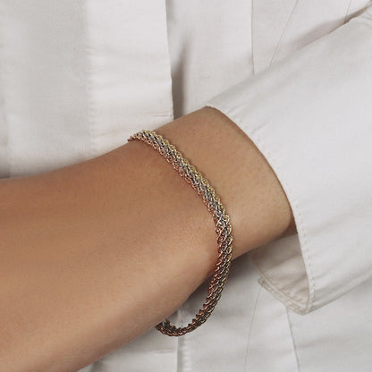 10k Tri-Toned Gold Multi-Strand Rope Chain Bracelet (6.35 mm) by Bids.com