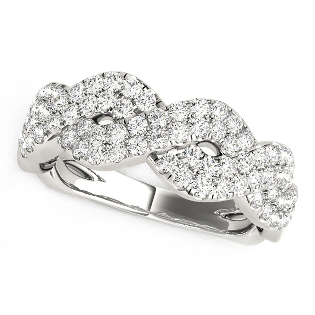 Diamond Studded Interlocking Waves Ring in 14k White Gold (5/8 cttw) by Bids.com
