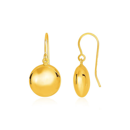 14k Yellow Gold Puffed Circle Shape Drop Earrings by Bids.com