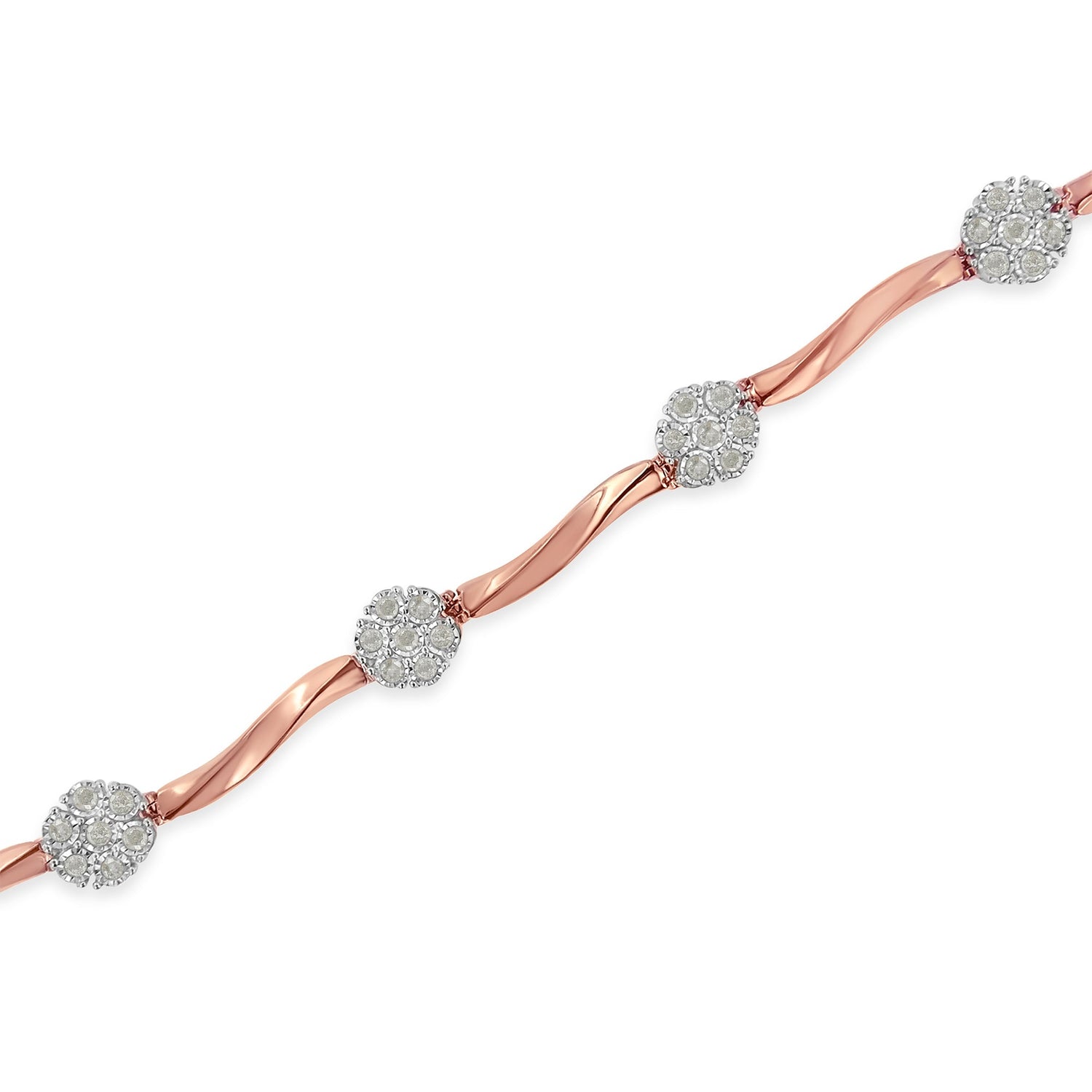 .925 10k Rose Gold Over Sterling Silver 1.0 cttw Diamond Floral Link Bracelet (I-J Color,I3 Clarity) by Bids.com