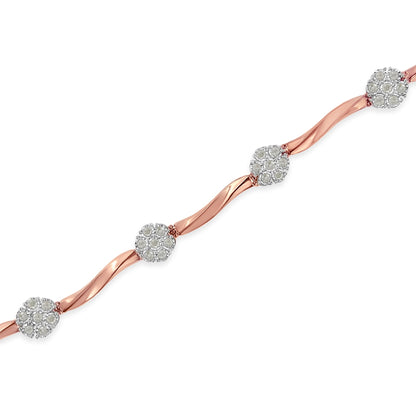 .925 10k Rose Gold Over Sterling Silver 1.0 cttw Diamond Floral Link Bracelet (I-J Color,I3 Clarity) by Bids.com