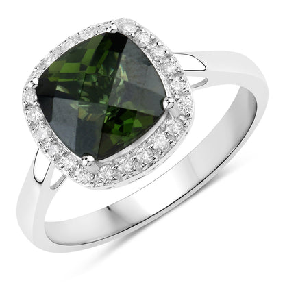 2.64 Carat Genuine Green Tourmaline and White Diamond 14K White Gold Ring by Bids.com