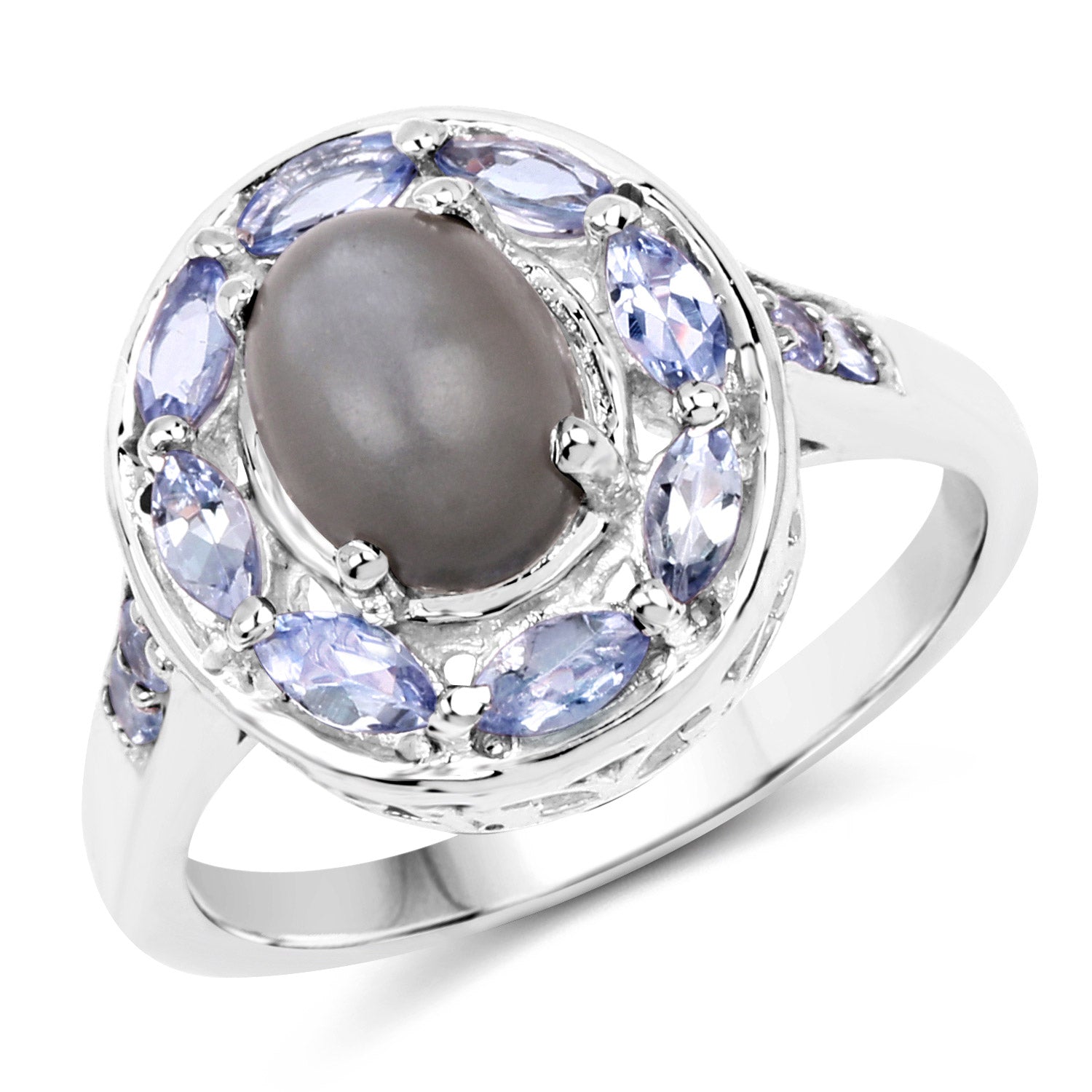 2.35 Carat Genuine Grey Moonstone and Tanzanite .925 Sterling Silver Ring by Bids.com
