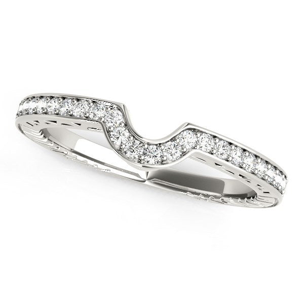 14k White Gold Prong Set Curved Wedding Band (1/8 cttw) by Bids.com