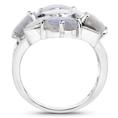 10.30 Carat Genuine White Rainbow Moonstone, Labradorite And Black Onyx .925 Sterling Silver Ring by Bids.com