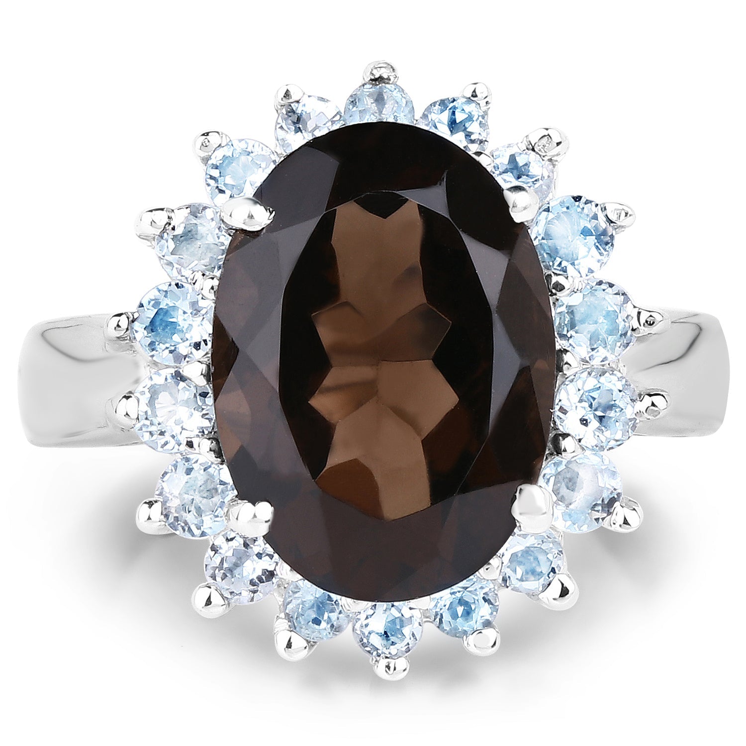 6.79 Carat Genuine Smoky Quartz &amp; Blue Topaz .925 Sterling Silver Ring by Bids.com