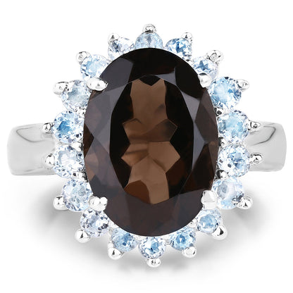 6.79 Carat Genuine Smoky Quartz &amp; Blue Topaz .925 Sterling Silver Ring by Bids.com