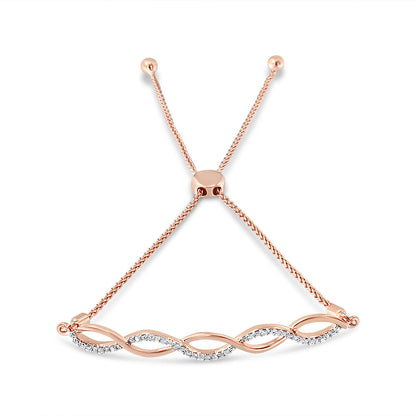 14K Rose Gold Plated .925 Sterling Silver 1/10 cttw Diamond Infinity Twist 4â€-10â€ Adjustable Bolo Bracelet (I-J Color, I2-I3 Clarity)  DestGlow