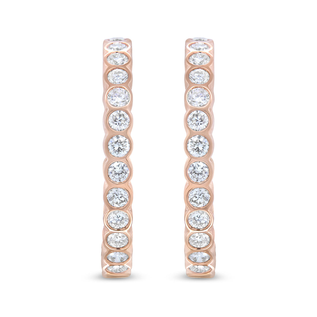 18K Rose Gold 1 Cttw Round Bezel-Set Diamond Hoop Earrings (F-G Color, VS1-VS2 Clarity) by Bids.com