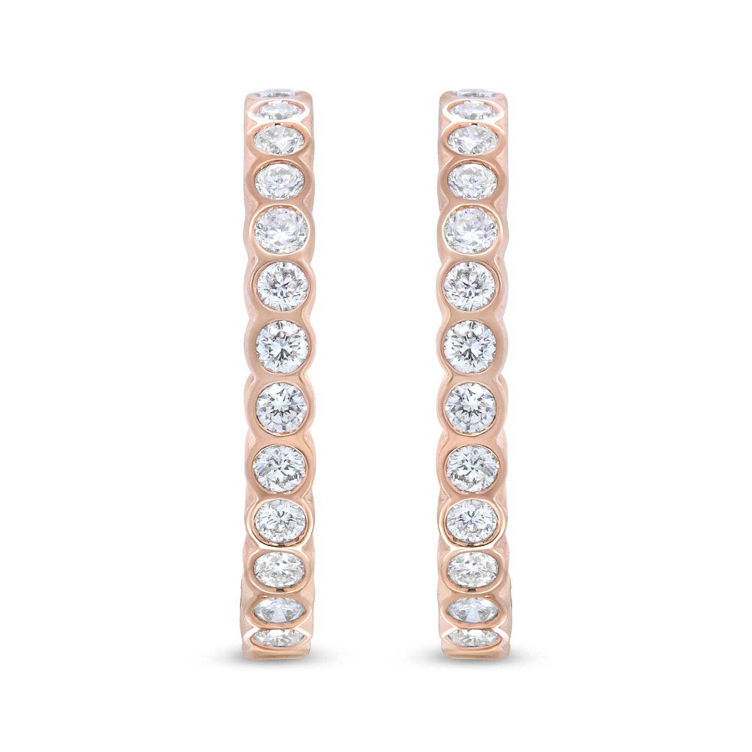 18K Rose Gold 1 Cttw Round Bezel-Set Diamond Hoop Earrings (F-G Color, VS1-VS2 Clarity) by Bids.com