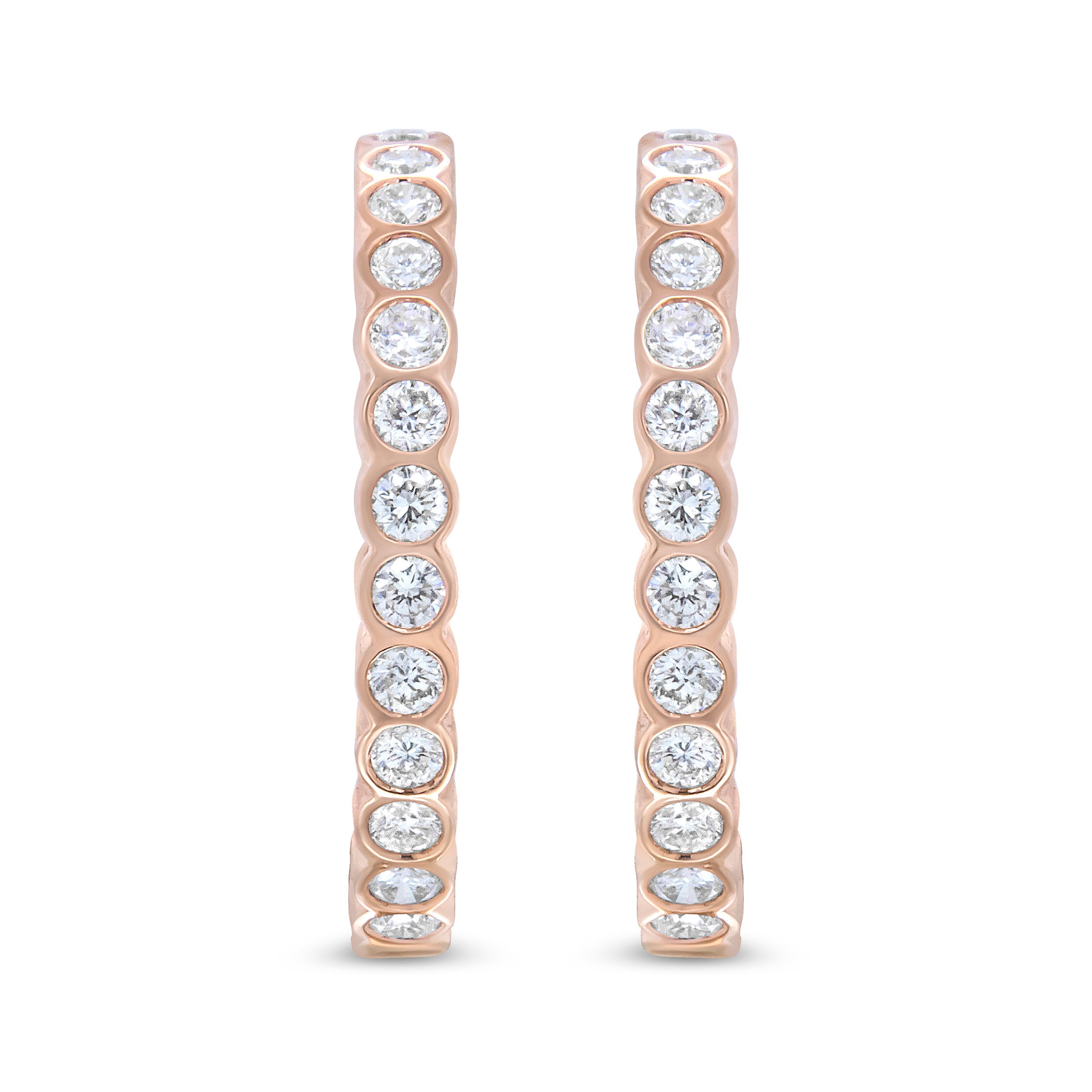18K Rose Gold 1 Cttw Round Bezel-Set Diamond Hoop Earrings (F-G Color, VS1-VS2 Clarity) by Bids.com