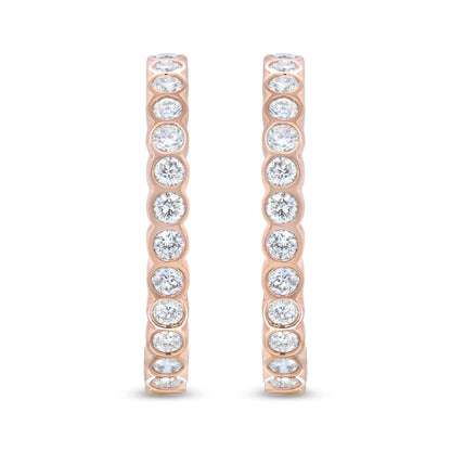 18K Rose Gold 1 Cttw Round Bezel-Set Diamond Hoop Earrings (F-G Color, VS1-VS2 Clarity) by Bids.com
