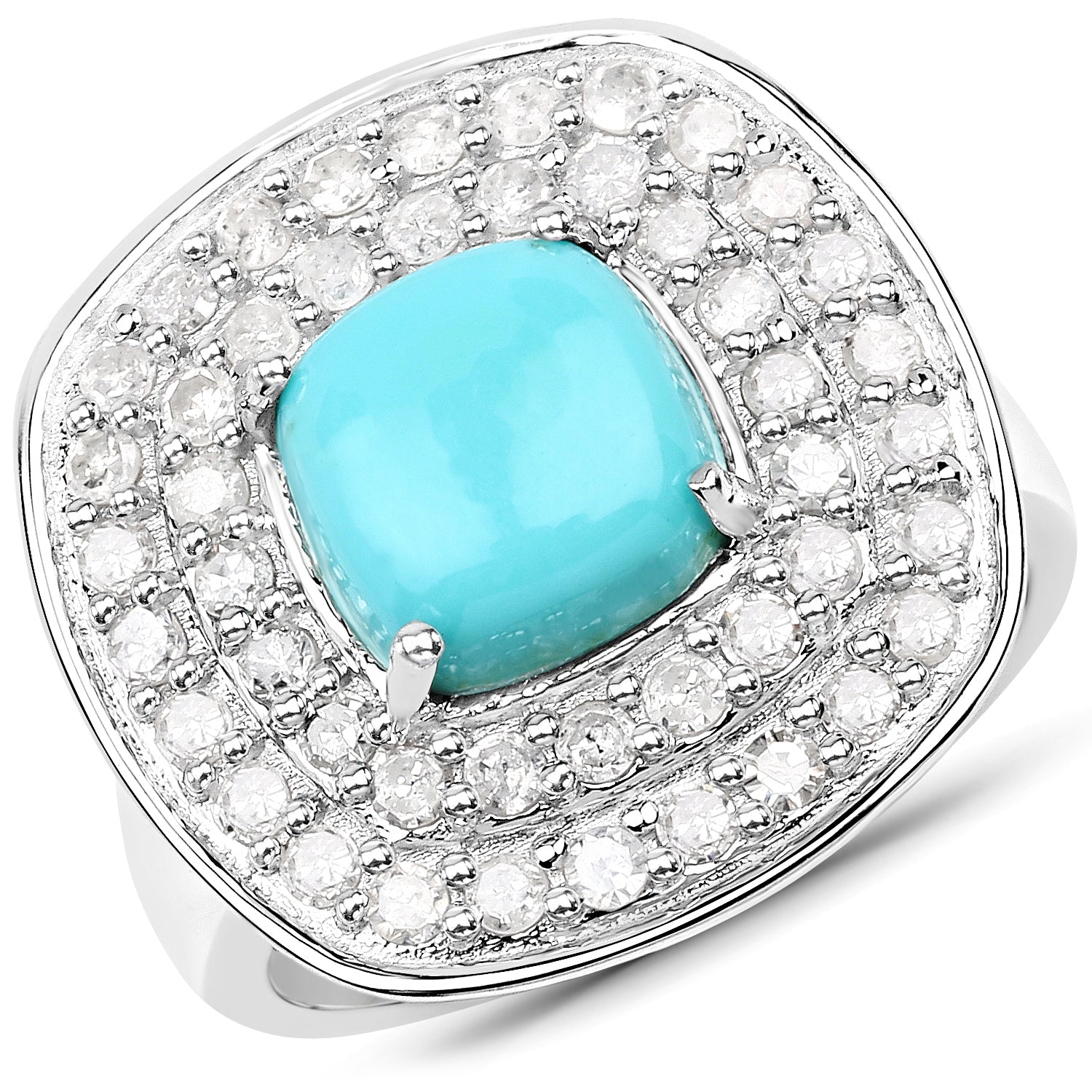 2.80 Carat Genuine Turquoise and White Diamond .925 Sterling Silver Ring by Bids.com