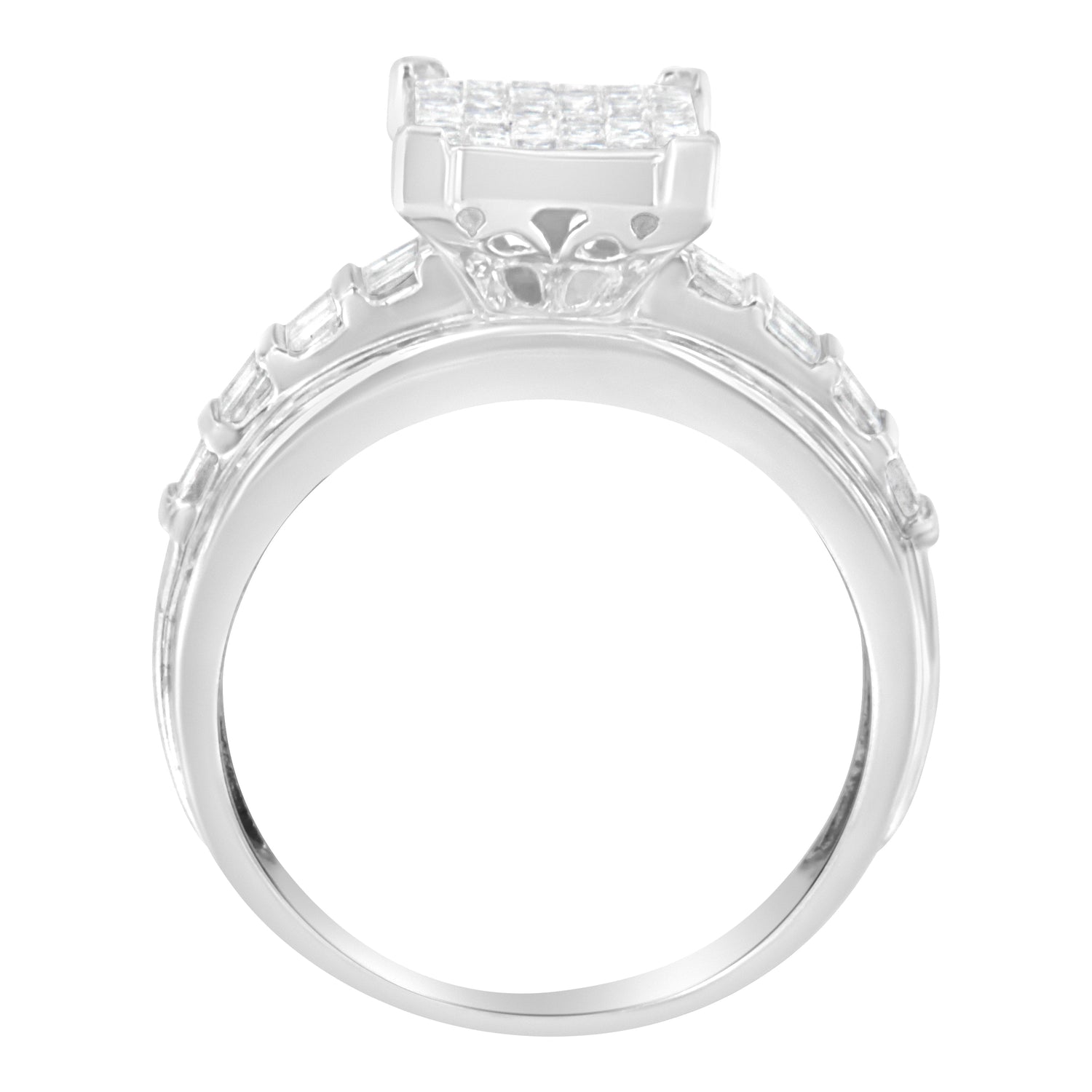 14K White Gold 2.0 Cttw Mixed-Cut Diamond Rectangle Invisible-Set Composite Cluster Ring with Bar- and Channel-Set Band (H-I Color, SI2-I1 Clarity) - Size 5 by Bids.com