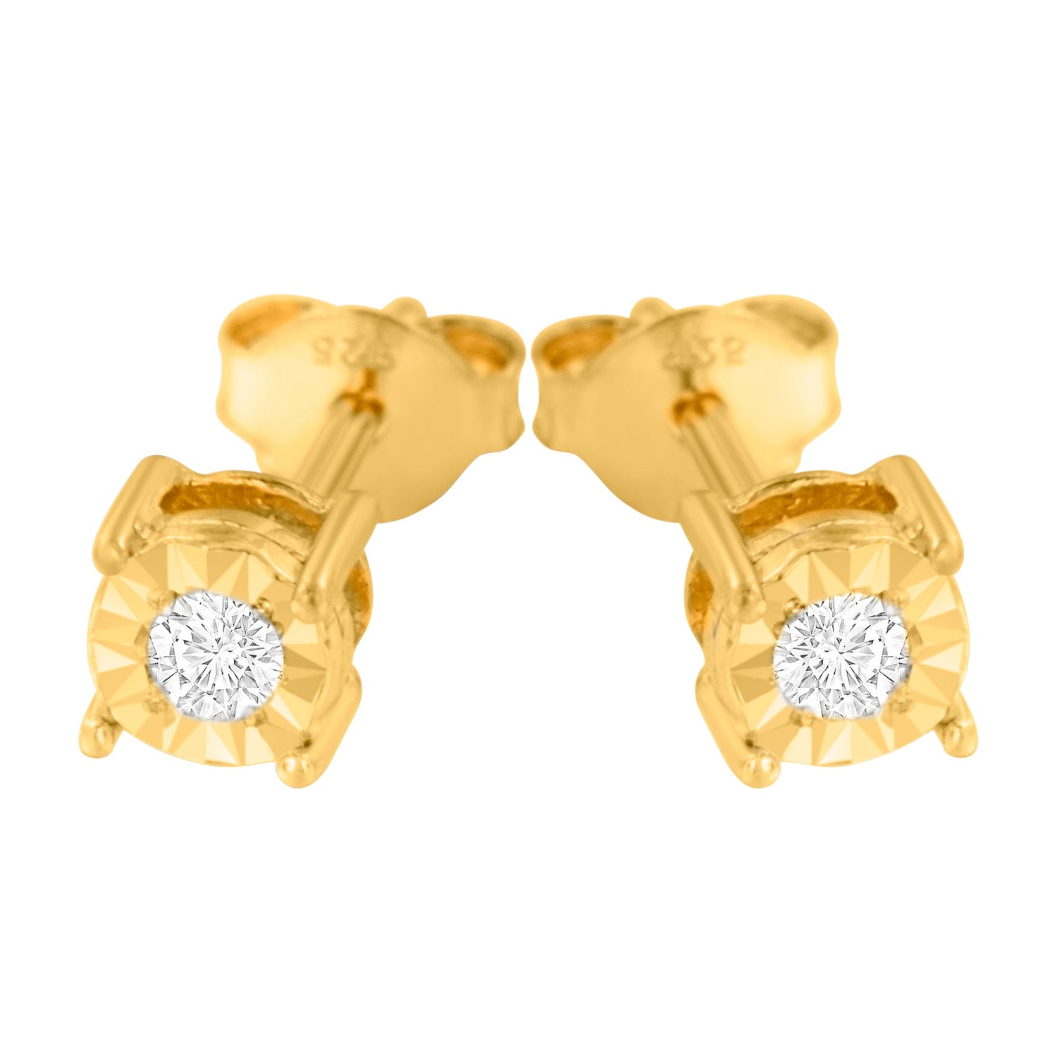 10K Yellow Gold Plated .925 Sterling Silver 1/10 Cttw Round Brilliant-Cut Diamond Miracle-Set Stud Earrings (J-K Color, I3 Clarity) by Bids.com