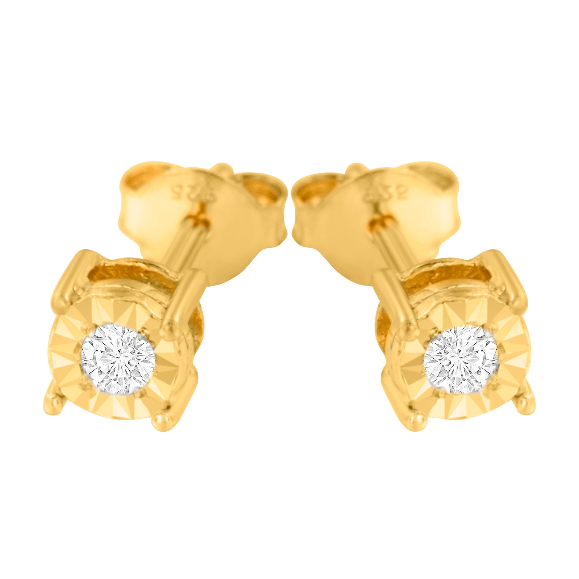 10K Yellow Gold Plated .925 Sterling Silver 1/10 Cttw Round Brilliant-Cut Diamond Miracle-Set Stud Earrings (J-K Color, I3 Clarity) by Bids.com