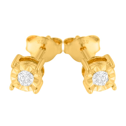10K Yellow Gold Plated .925 Sterling Silver 1/10 Cttw Round Brilliant-Cut Diamond Miracle-Set Stud Earrings (J-K Color, I3 Clarity) by Bids.com