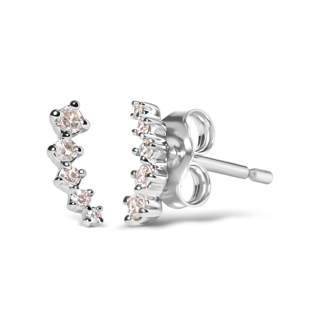 10K White Gold 1/10 Cttw Diamond Journey Style Climber Stud Earrings (H-I Color, I1-I2 Clarity) by Bids.com