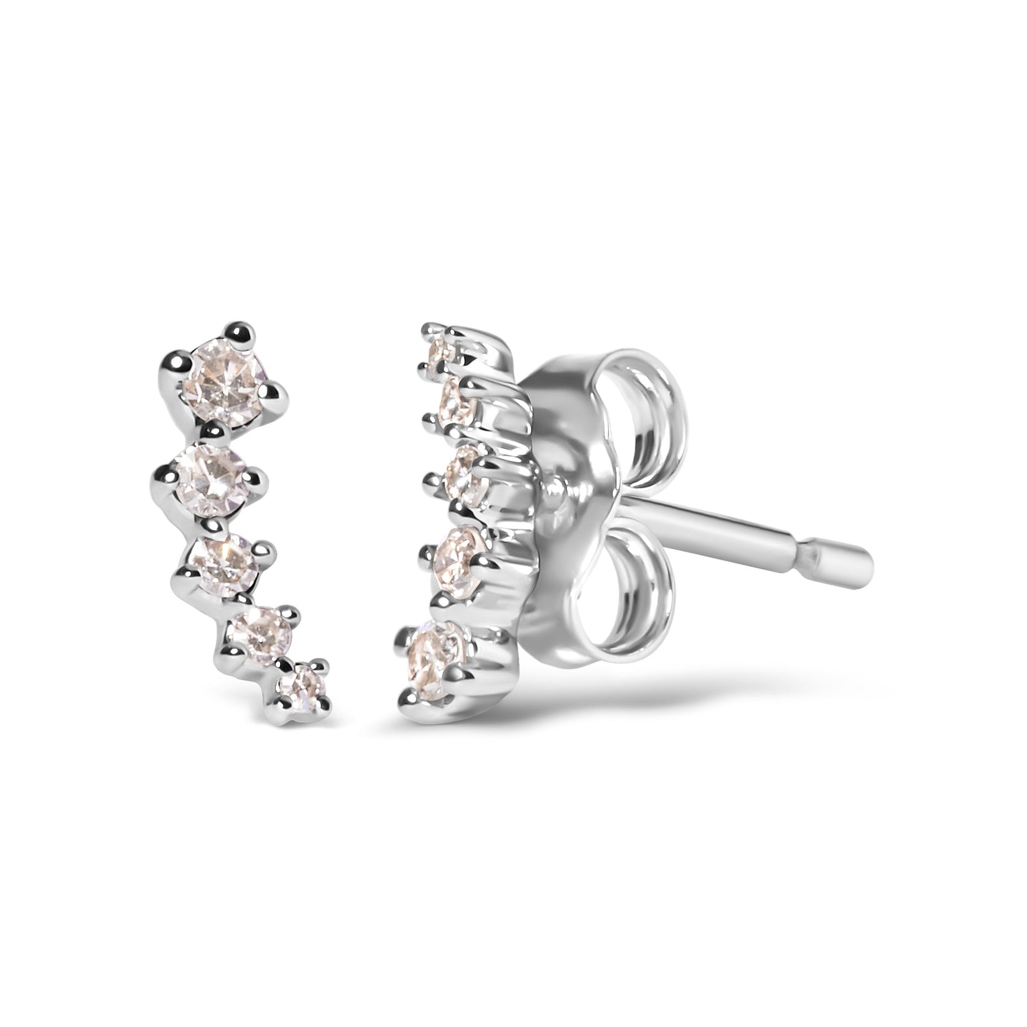 10K White Gold 1/10 Cttw Diamond Journey Style Climber Stud Earrings (H-I Color, I1-I2 Clarity) by Bids.com